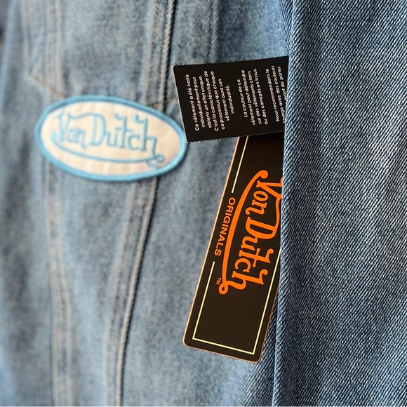 NEW Size Large Von Dutch Womens Cotton Denim Logo Patch Y2K Trucker Jacket - Picture 5 of 10